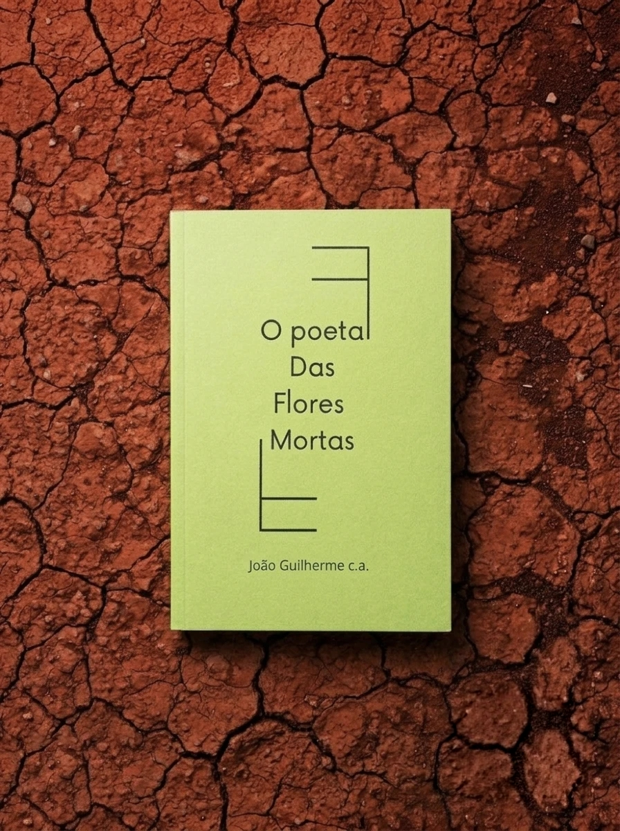 Capa do livro O Poeta das Flores Mortas sobre solo rachado
