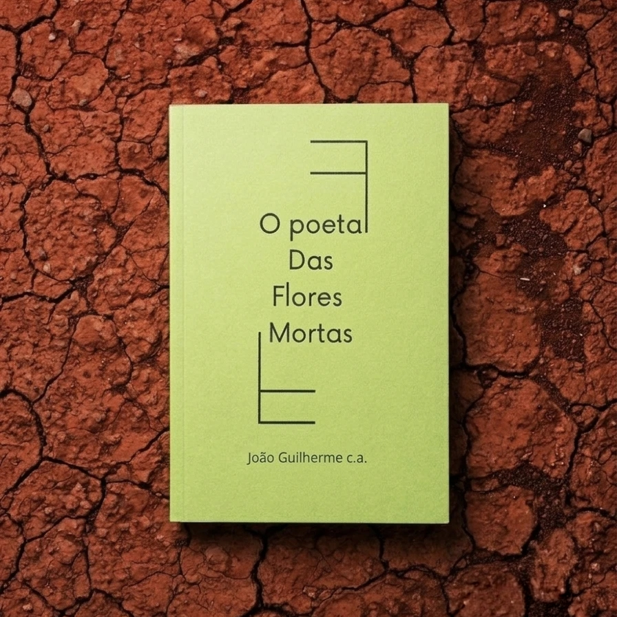 Capa do livro O Poeta das Flores Mortas sobre solo rachado
